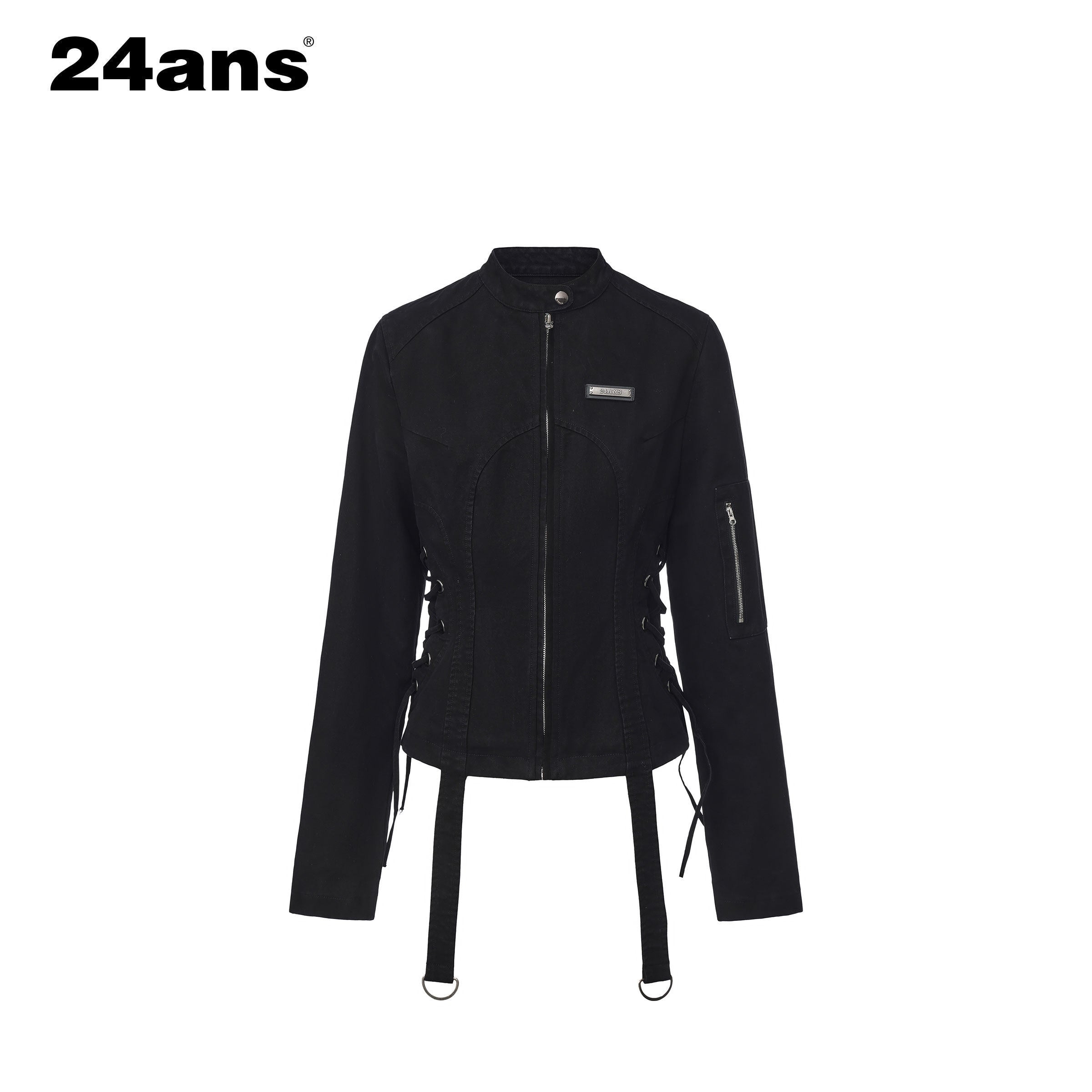 24ans Two Piece Long Sleeve Shorts Set For Women Black Gray Casual Denim Jackets