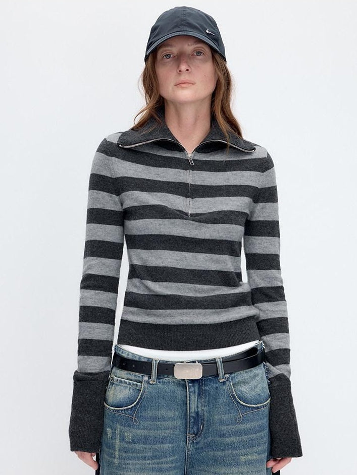 RUN TO THE FUTURE Vintage Slim Fit Wool Striped Pullover Office Commuter Women Sweaters