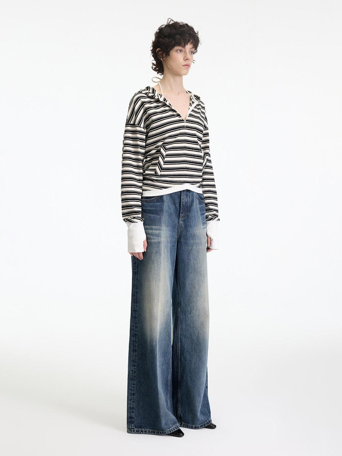 RUN TO THE FUTURE Washed Ice Blue Casual Natural Waist Womens Non Stretch Denim Straight Jeans