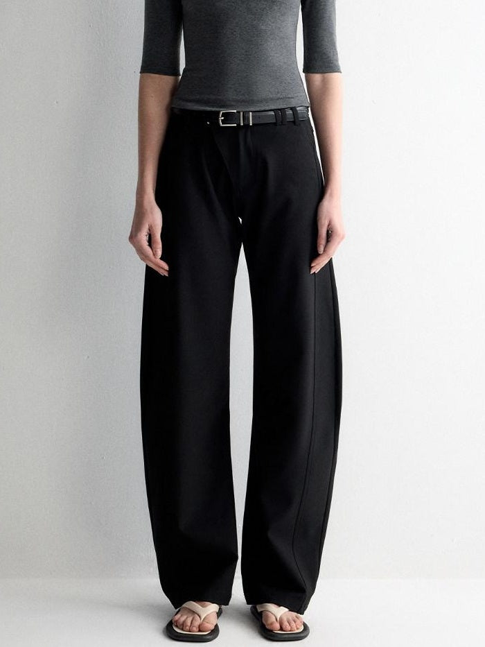 RUN TO THE FUTURE Soft Stretch Low Rise Minimal Loose Curved Tapered Women Classic Black Chinos