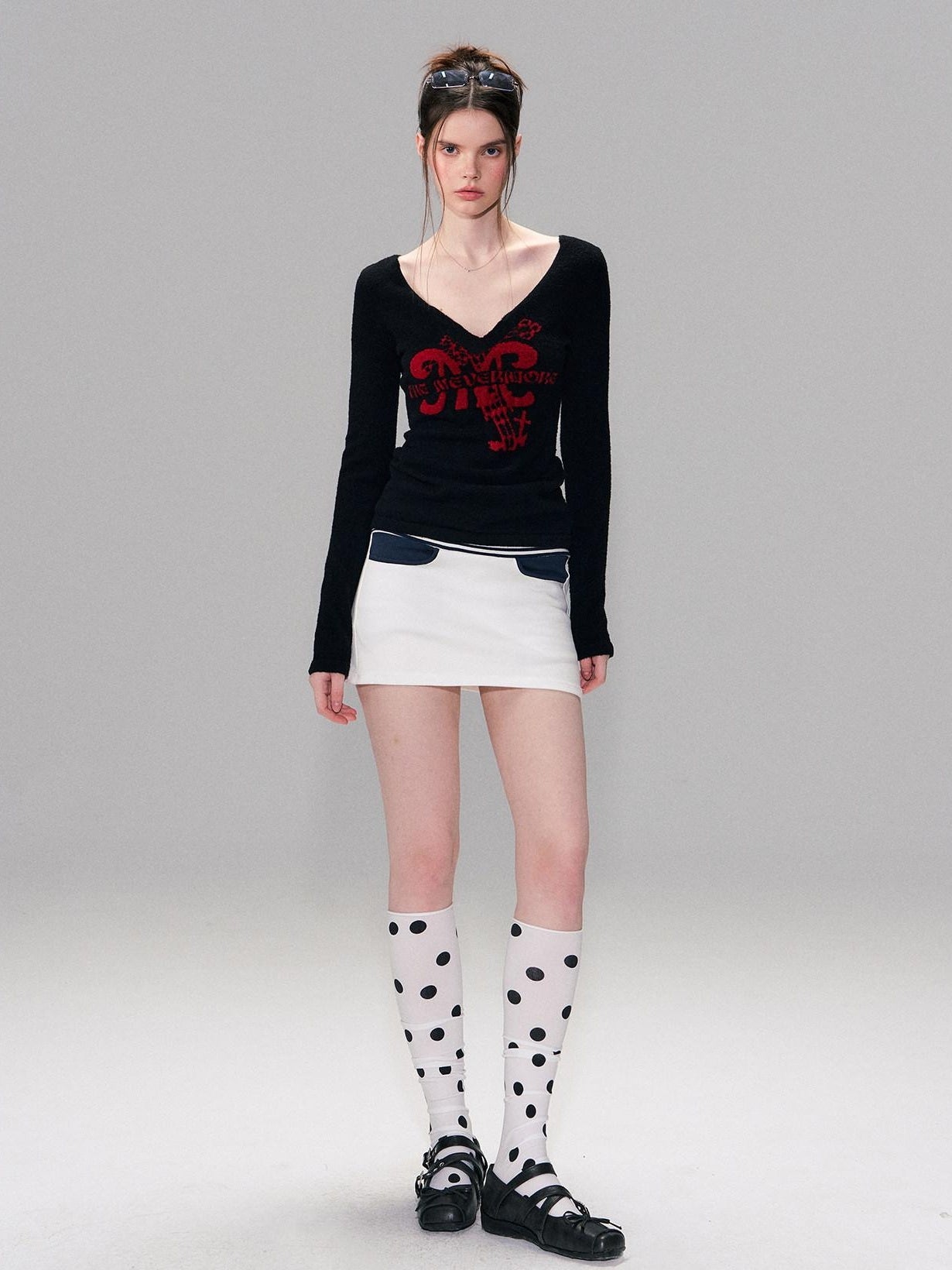 The NeverMore Thick Cozy Letter Print Contrast Slim Fit Sexy Black Women Long Sleeve T-Shirts