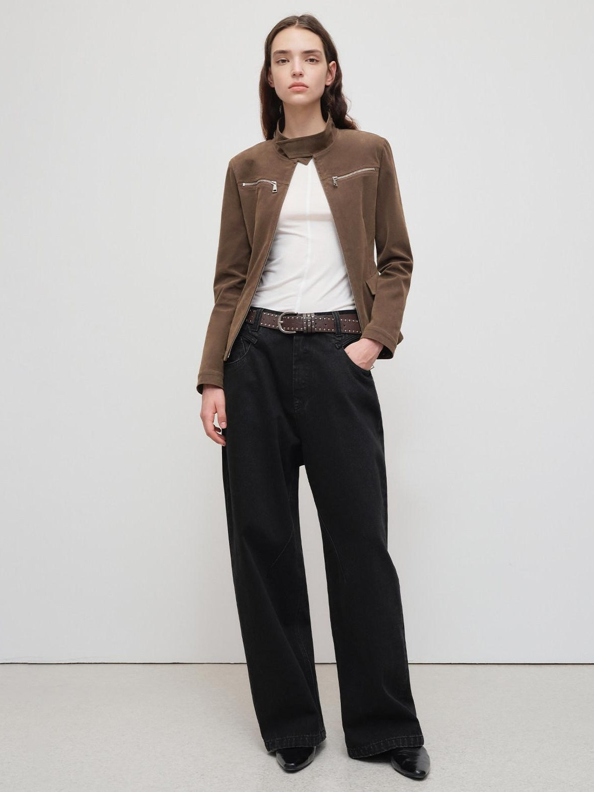 RUN TO THE FUTURE Distressed Washed Black Relaxed Fit Button Fly Mid Low Rise Women Wide-Leg Jeans