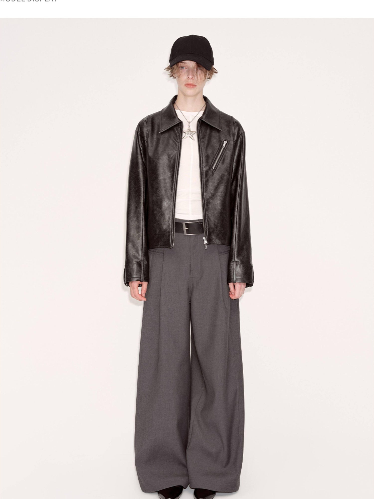 RUN TO THE FUTURE Minimalist Original Low Waist Women High Gray Poly Viscose Wide-Leg Pants