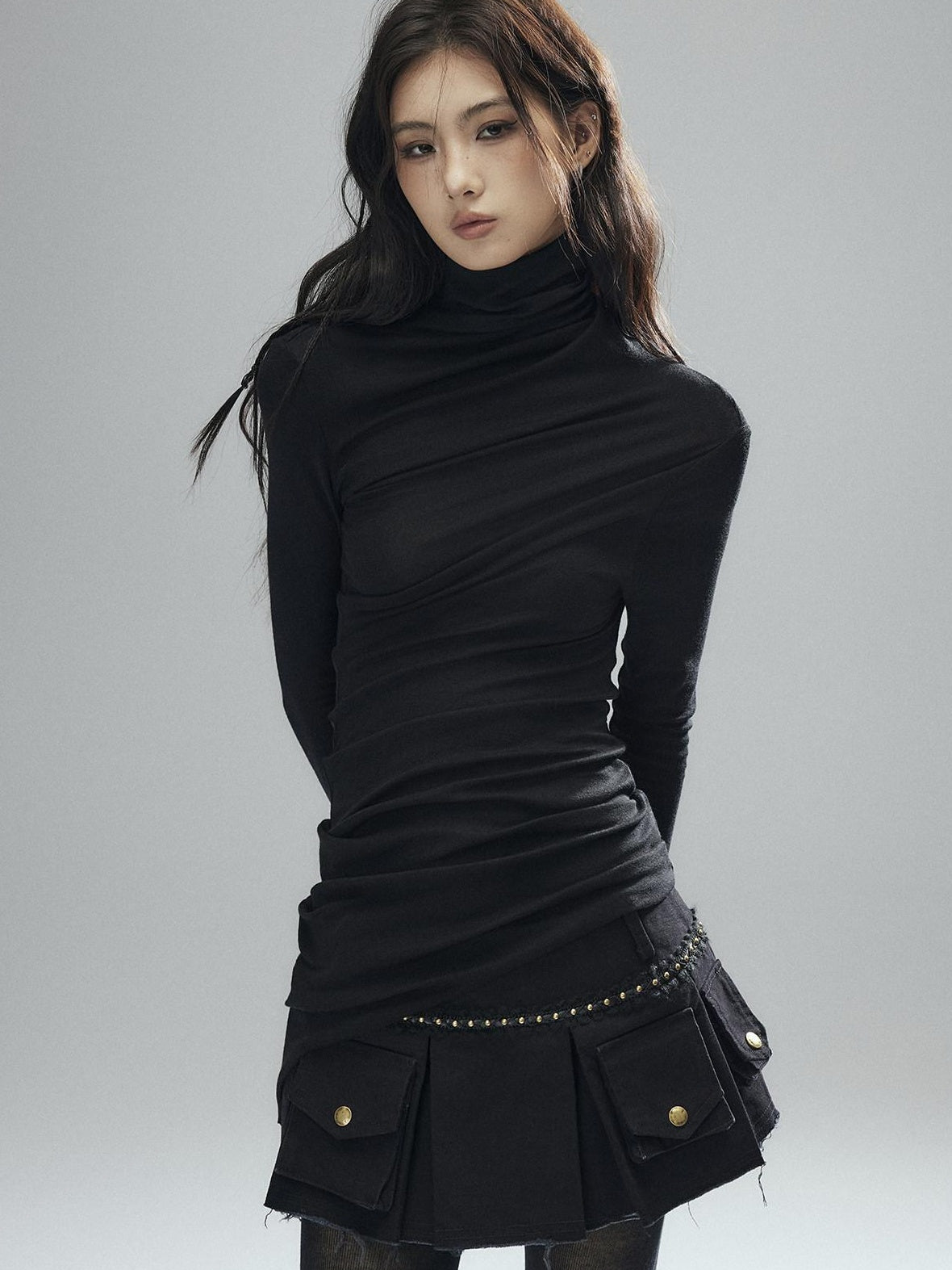 Low pixel 100% Cotton Low Waist Pleated A Line Sexy Women Daily Black Mini Skirts