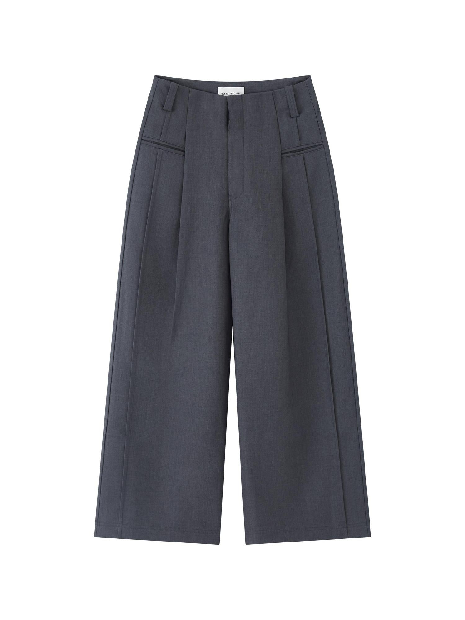 RUN TO THE FUTURE Minimalist Original Low Waist Women High Gray Poly Viscose Wide-Leg Pants