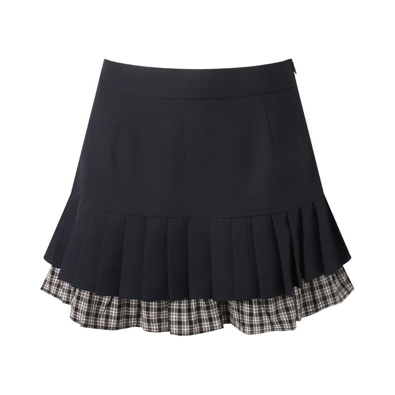 NAPSNAPS_Navy_Plaid_Patchwork_Doll_Collar_Faux_Two_Piece_Women&