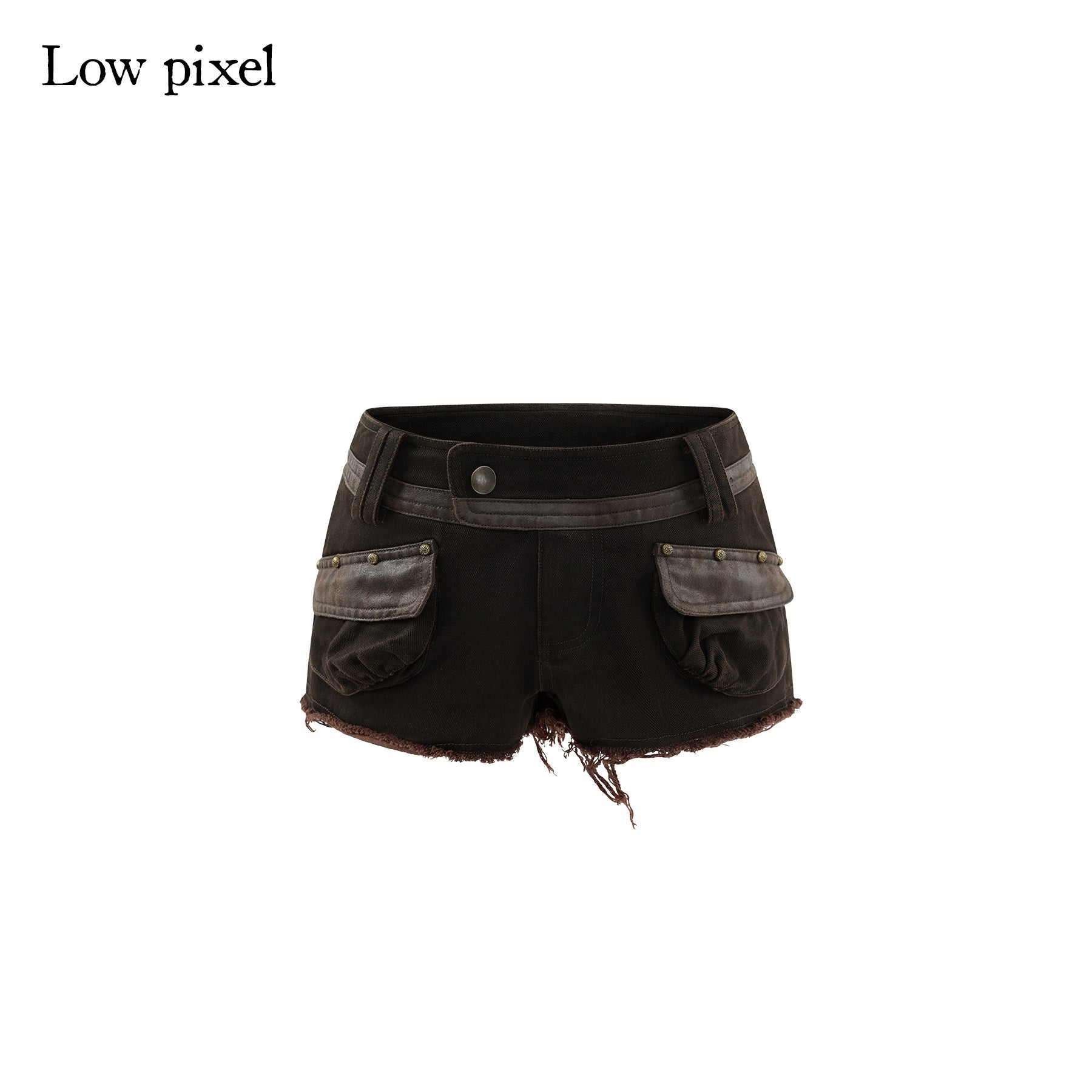 Low_pixel_Low_Rise_Khaki_Patchwork_Dark_Aesthetic_Slim_Fit_Cotton_Zip_Fly_Mini_Shorts_MISSTT