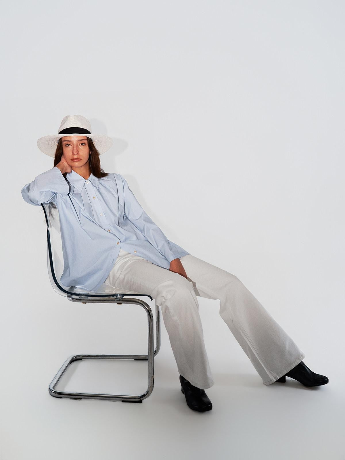 Northbutsouth Blue White Pleated Casual Loose Relaxed Fit Women&