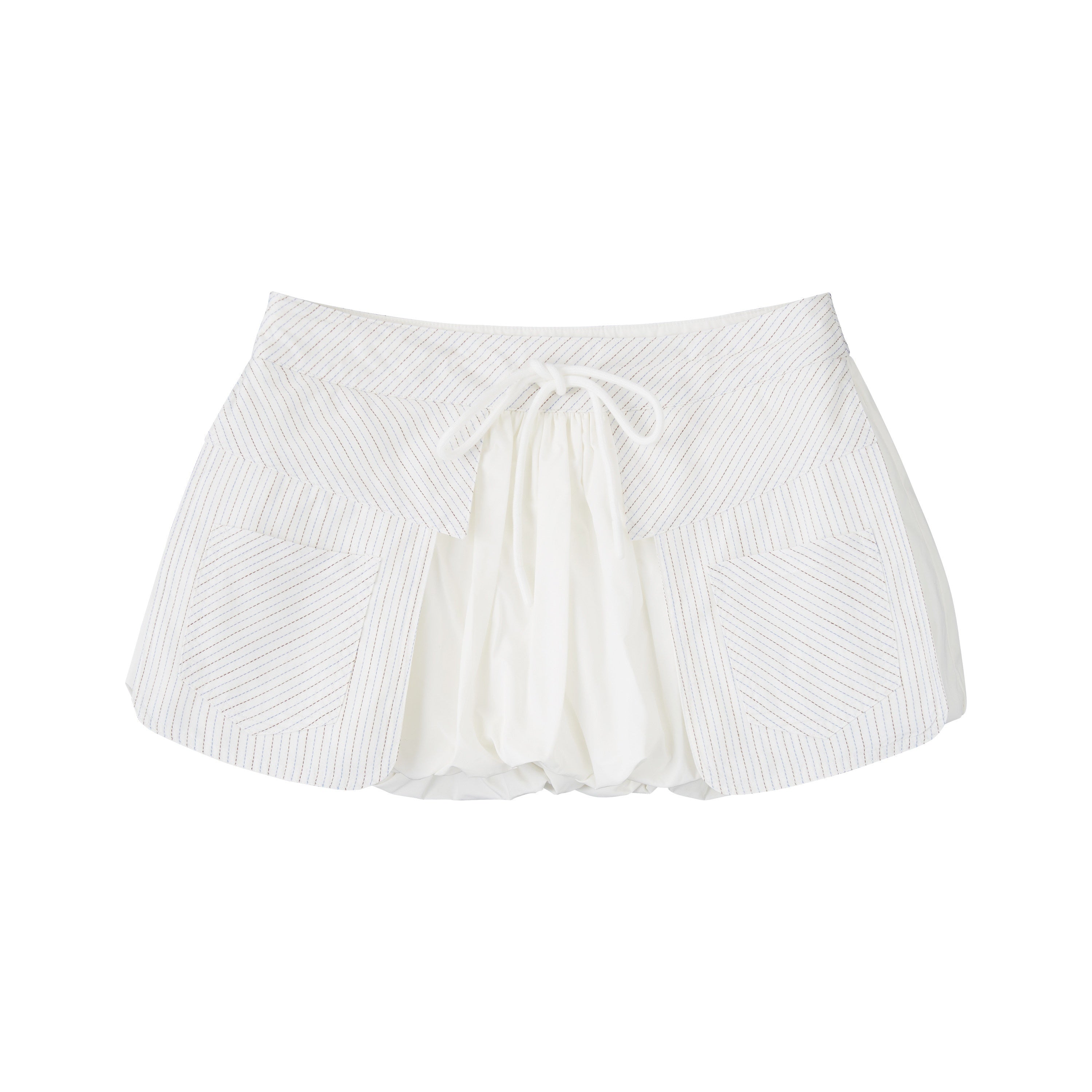 RUN TO THE FUTURE Original Minimal Cotton Lantern Low Waist Tie Pockets Women Short Trousers