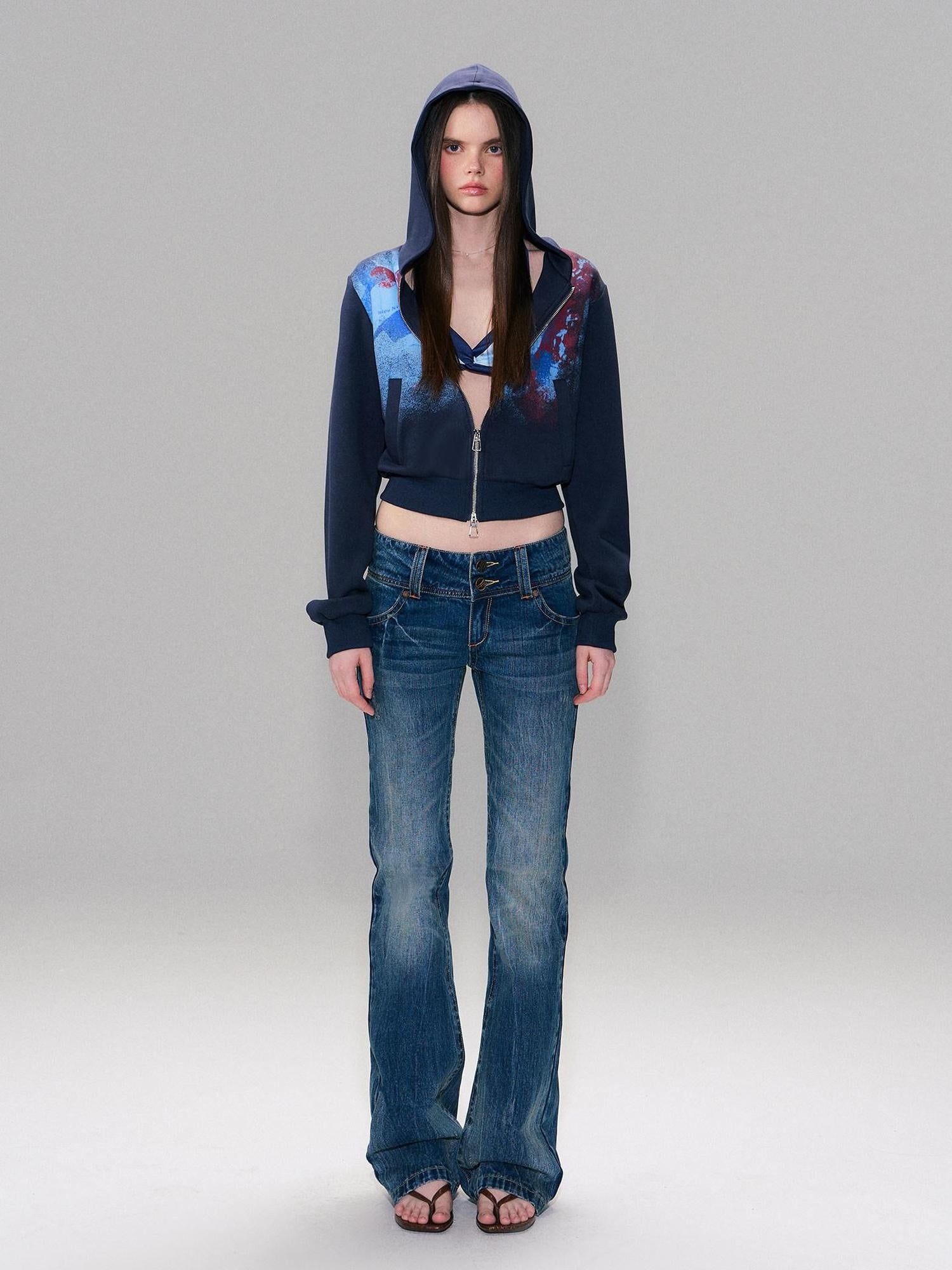 The NeverMore Slight Stretch Low Rise Slim Cotton Casual Women Deep Blue Straight Leg Jeans