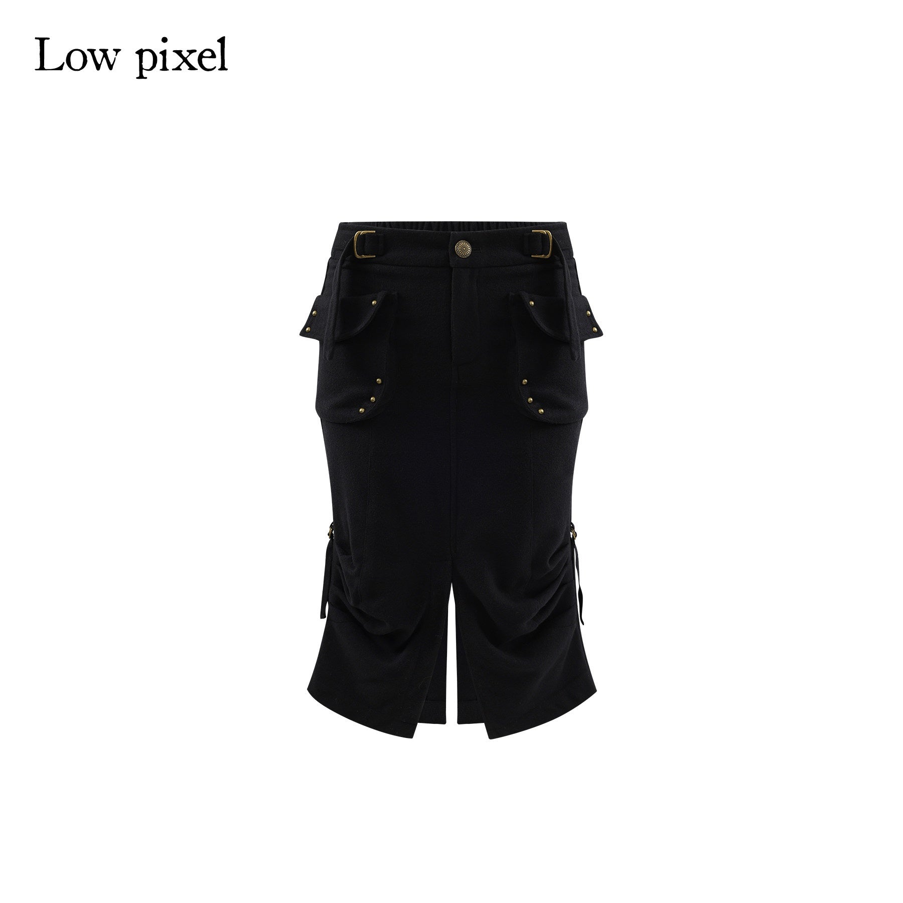 Low_pixel_Wool_Blend_Low_Rise_Cargo_Pockets_Front_Slit_Hline_Casual_Black_Midi_Skirts_MISSTT