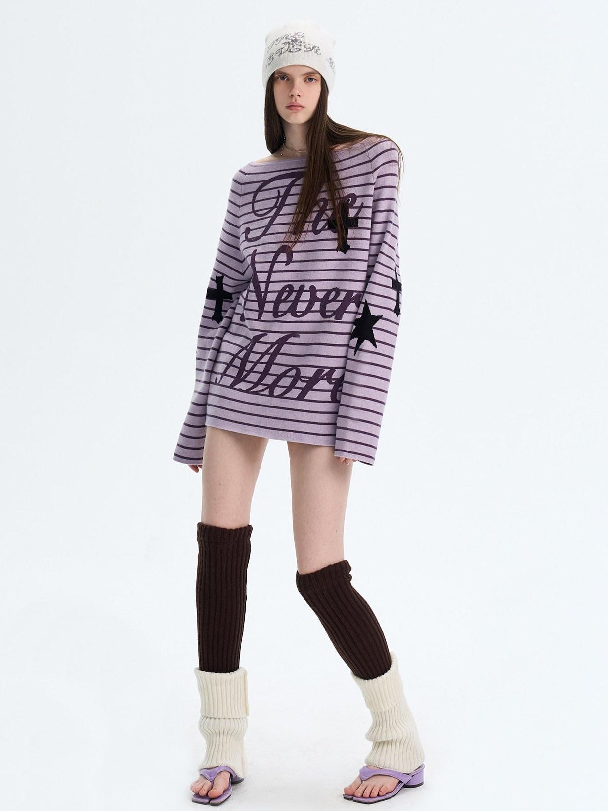 The NeverMore Sexy Colorblock Oversized Crewneck Short Striped Button Pullover Women Sweaters