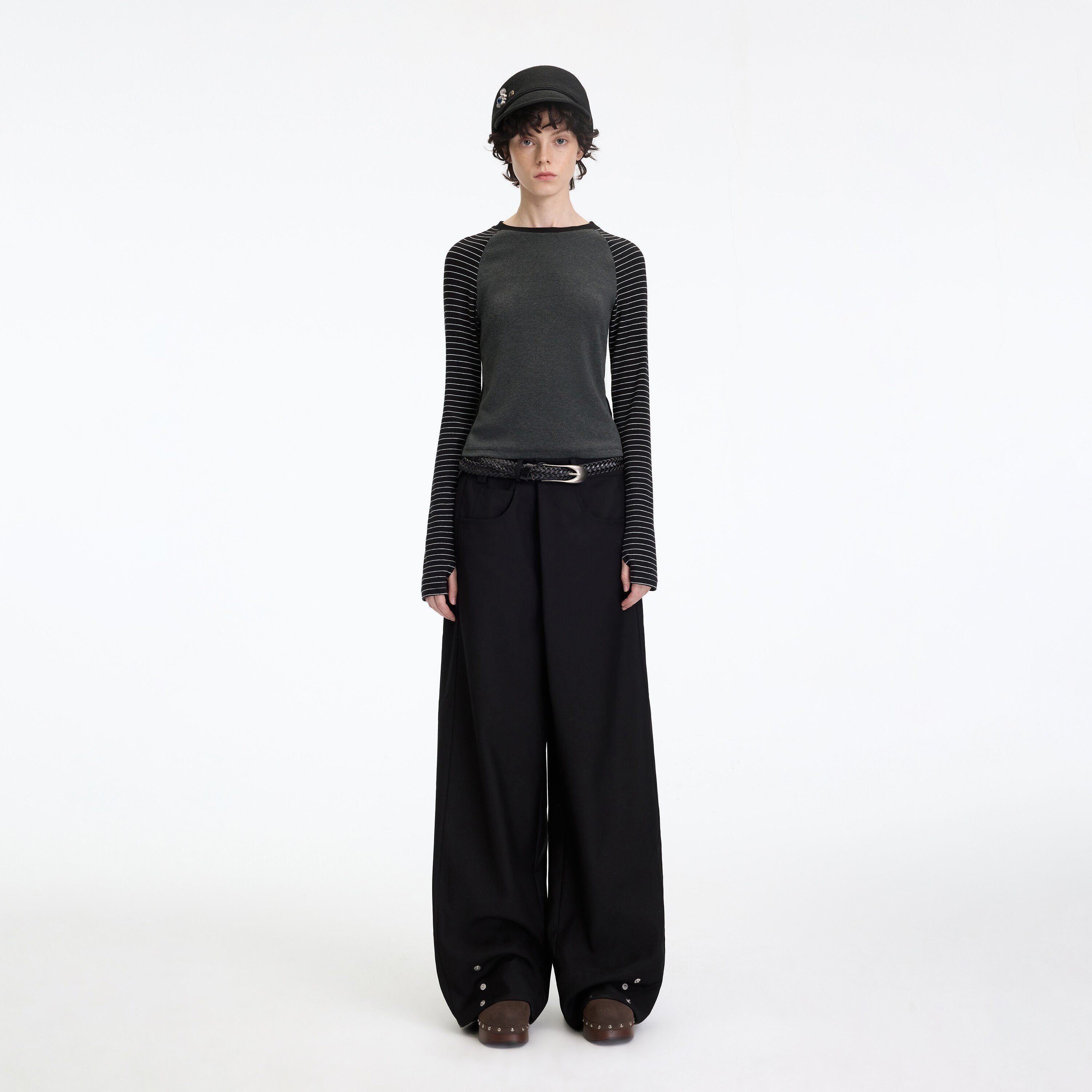 RUN_TO_THE_FUTURE_Comfortable_Low_Rise_Minimalist_Unisex_Black_Polyester_Wide-Leg_Pants_MISSTT
