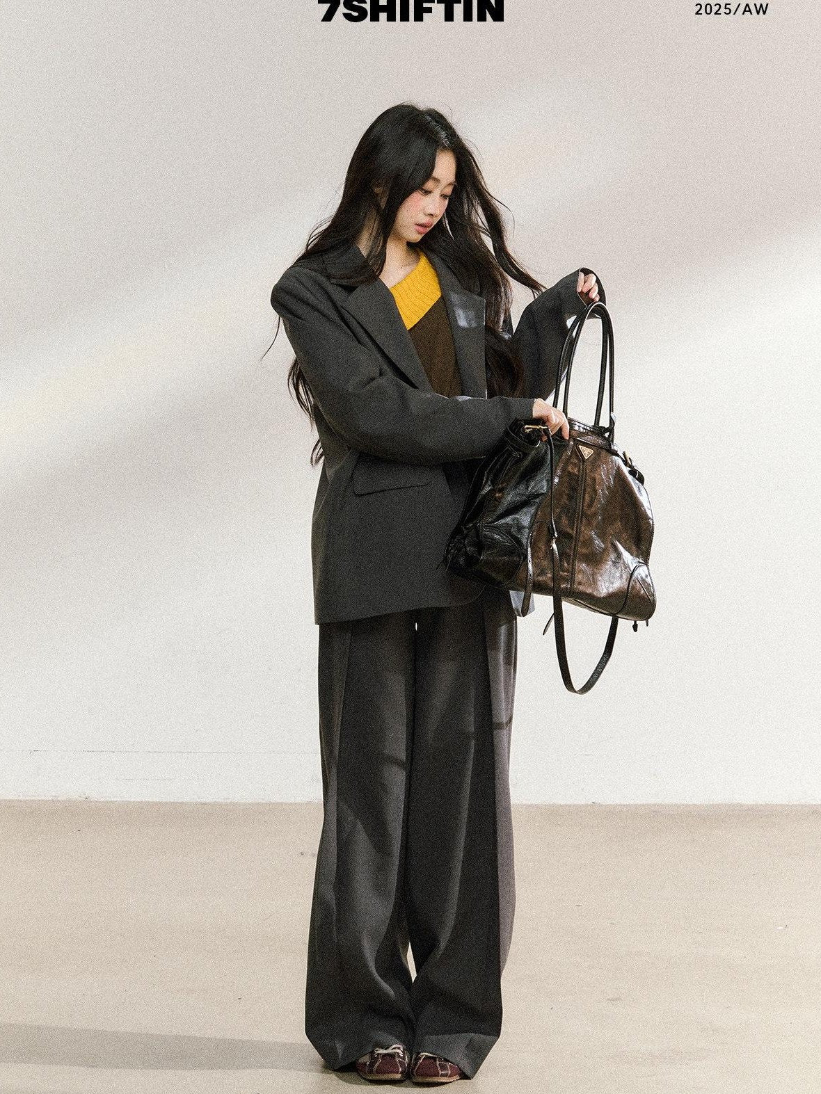7Shiftin Light Polyester Relaxed Fit Midlength Longsleeve Women Office Dark Gray Blazers