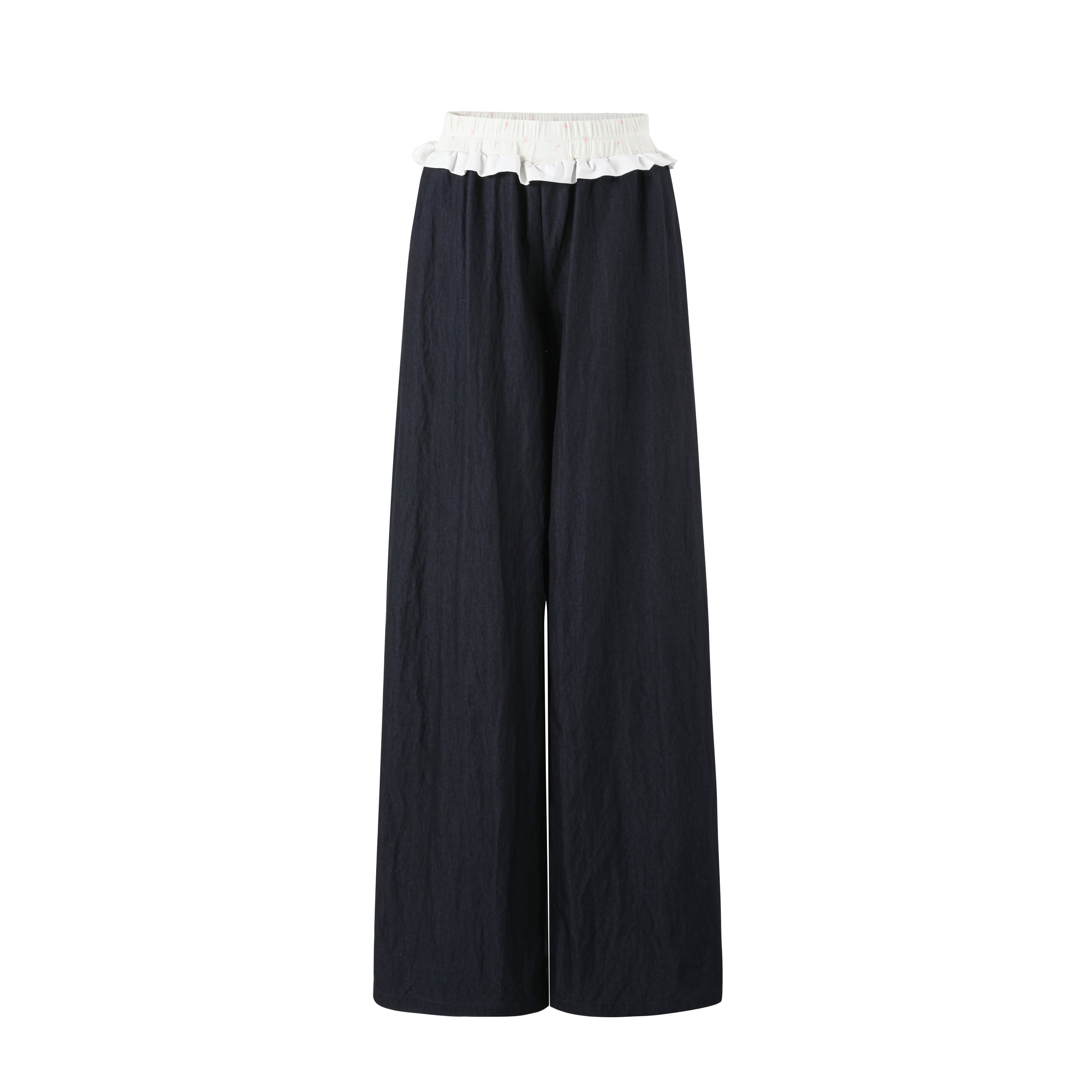 7Shiftin_Nylon_Cotton_Blend_Relaxed_Natural_Waist_Women_Solid_Navy_Wide_Leg_Pants_MISSTT