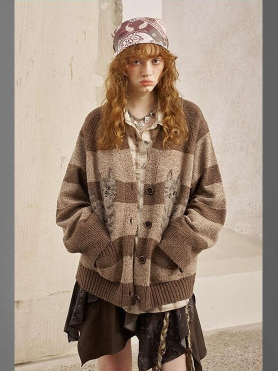 DIDDI MODA Symmetrical Cat Stripe Relaxed Oversized Women&