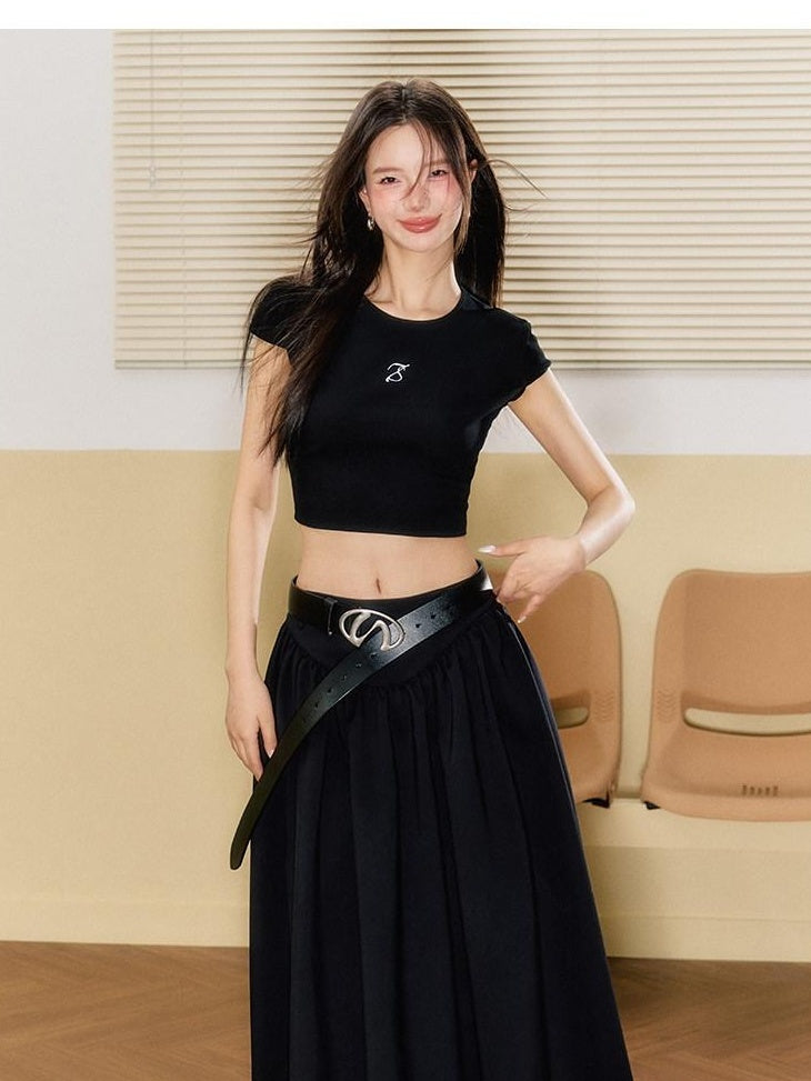 7Shiftin Essential Slim Fit Workwear Round Neck Short Sleeve Solid Tee Basic Crop Tops