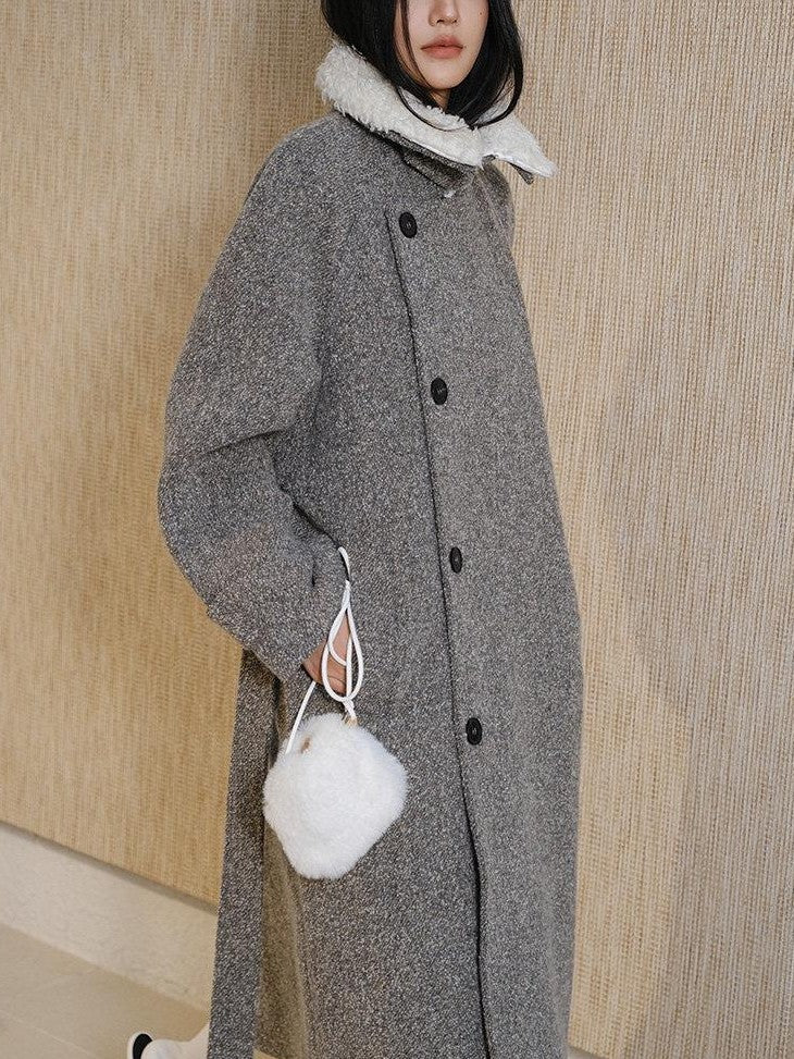FU FRESH UP Minimalist Detachable Fur Collar Button Tie Women&