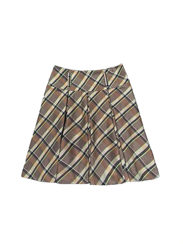 Vintage Plaid Pleated Skirt Short Jk Skirts