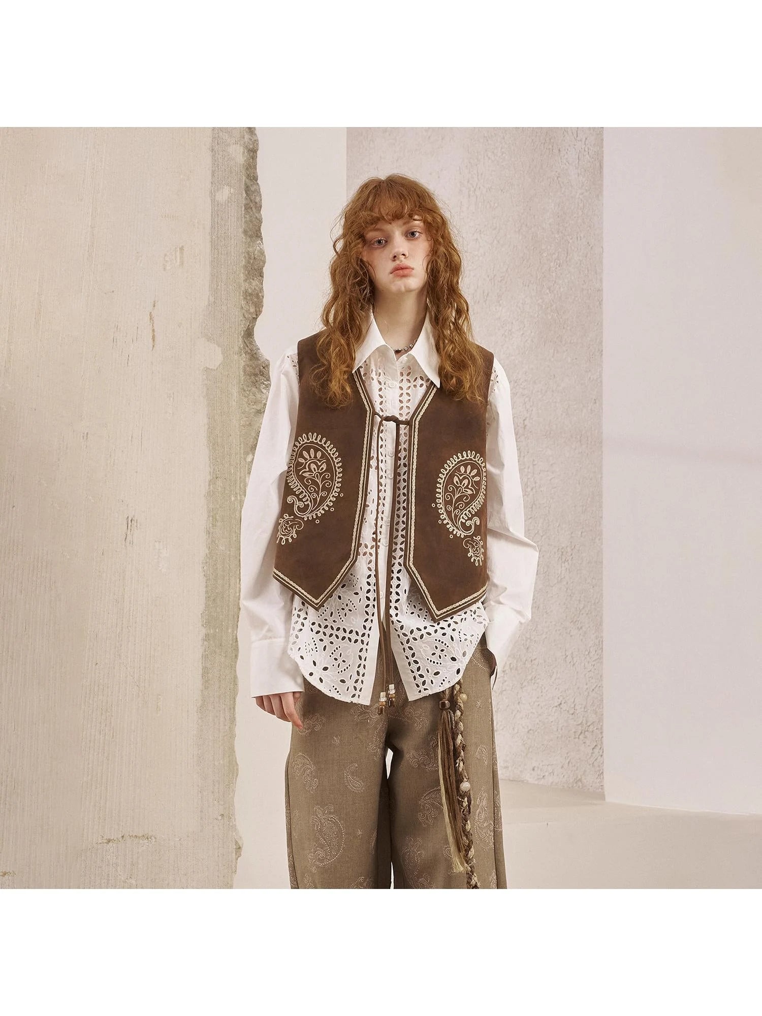 Bohemian Cashew Embroidery PU Vest