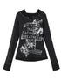 Vintage Punk Street Print Hooded Slim Knit Top