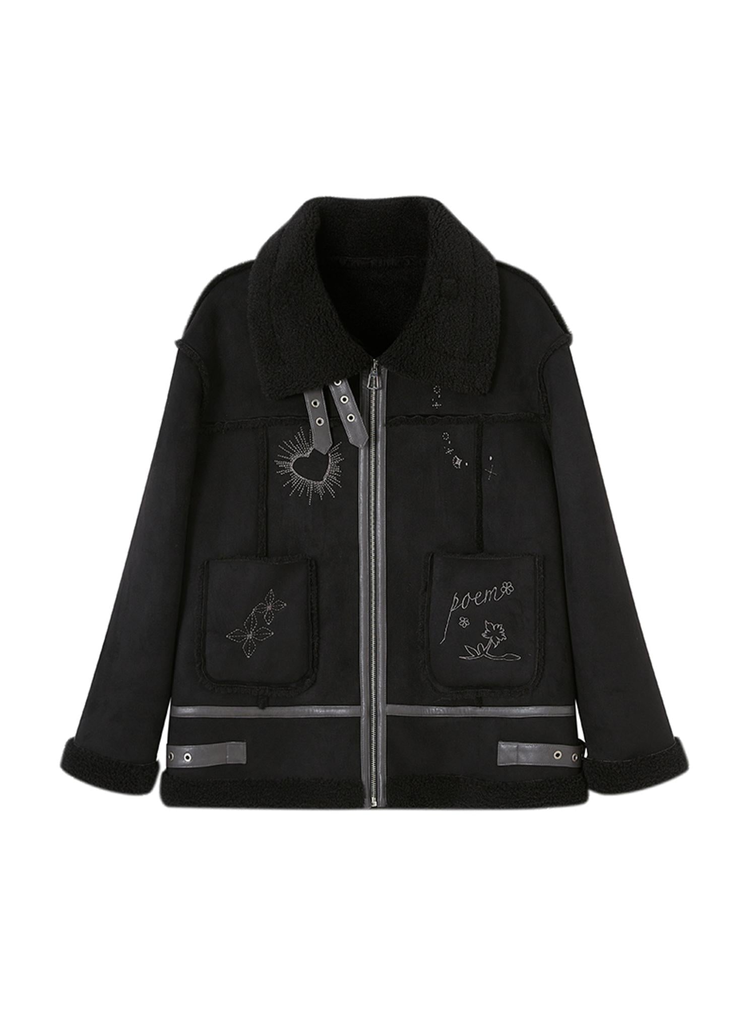 DIDDI MODA Heavyweight Embroidered Shearling Patchwork Jacket