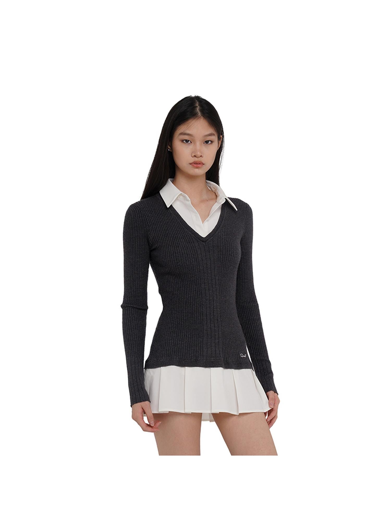 SweetChilling Knitted Shirt With Pleated Skirt Dress