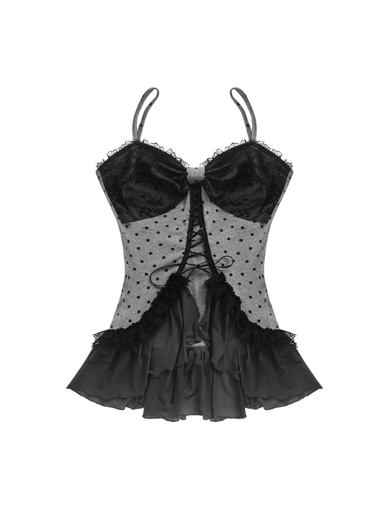 WSW WUSHENWU Vintage Dot Lace Hollow Out Y2K Cami Top