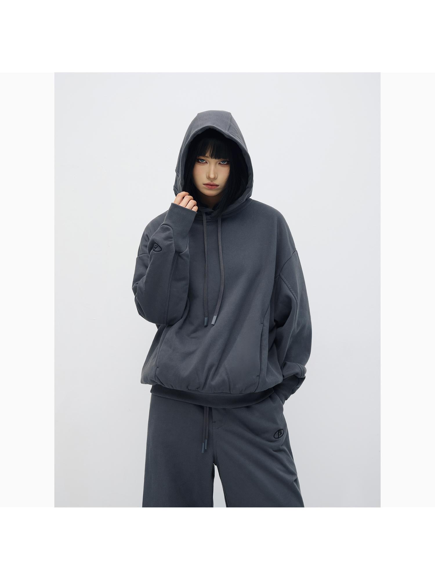 Peoplesense Contour Wide Cotton Hoodie Jogger Set Grey Embroidery