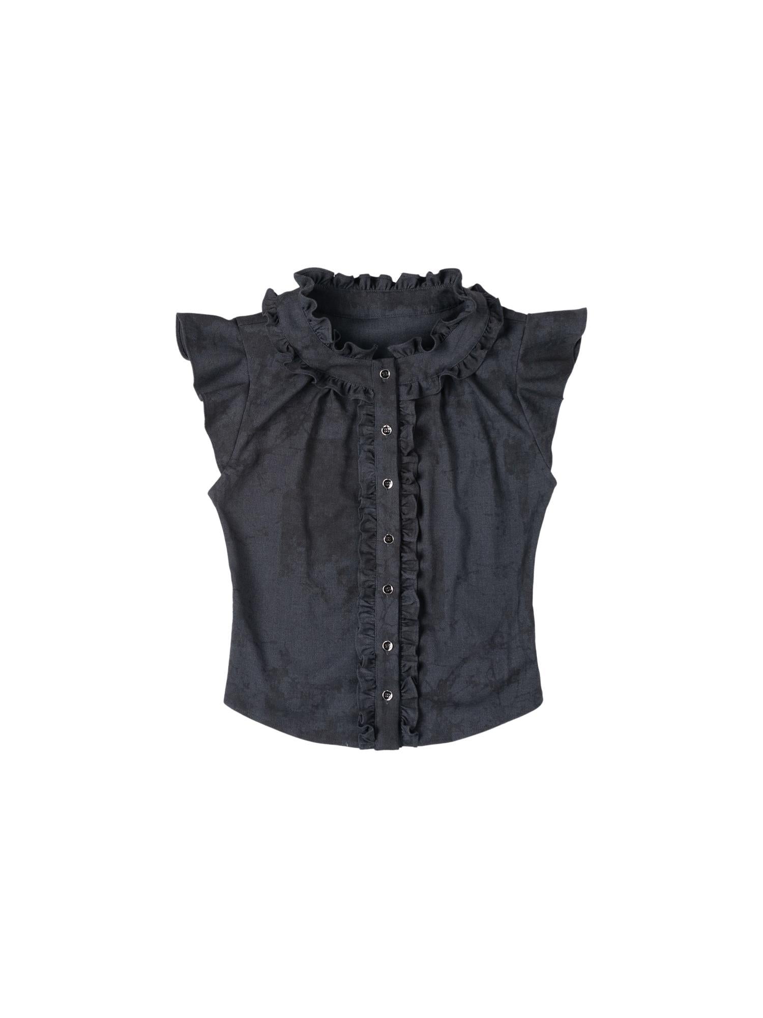 MOMSYCAN FOX LINE Fluttery Lace Trim Sleeveless Blouse Seaside Breeze