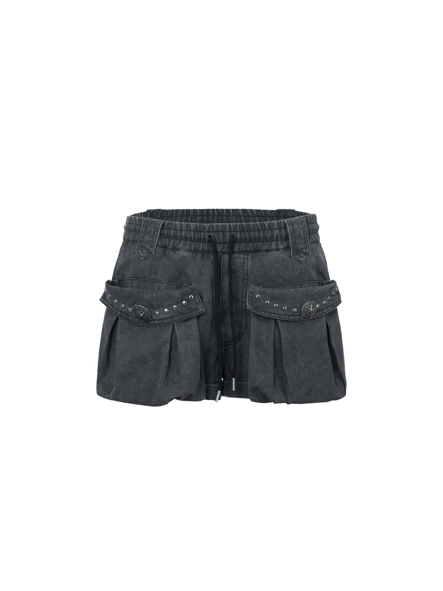 DoublePunch Vintage Washed A-Line Cargo Shorts With Rivets