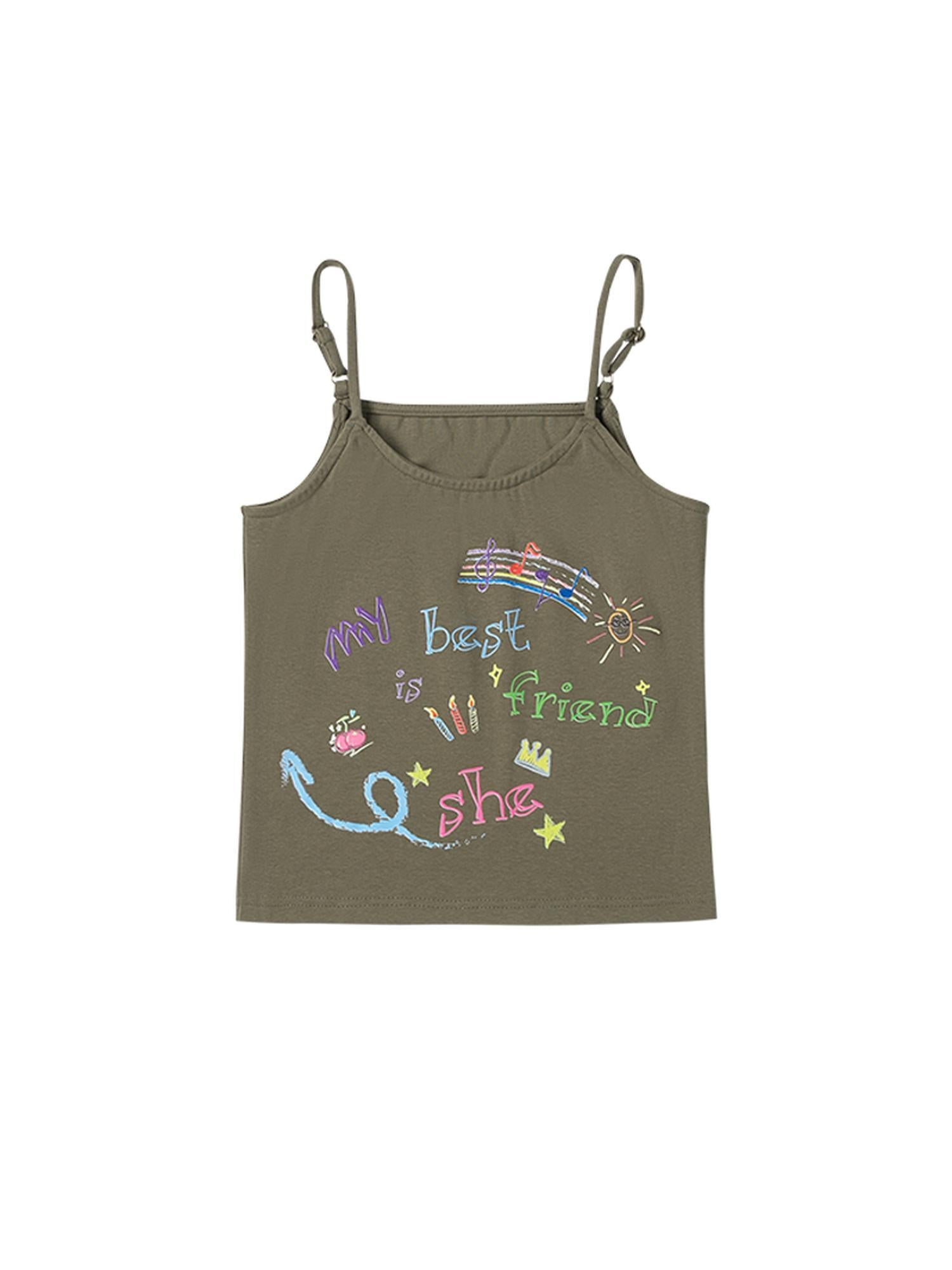 MOMSYCAN FOX LINE Best Friend Print Cotton T Shirt With Adjustable Strap