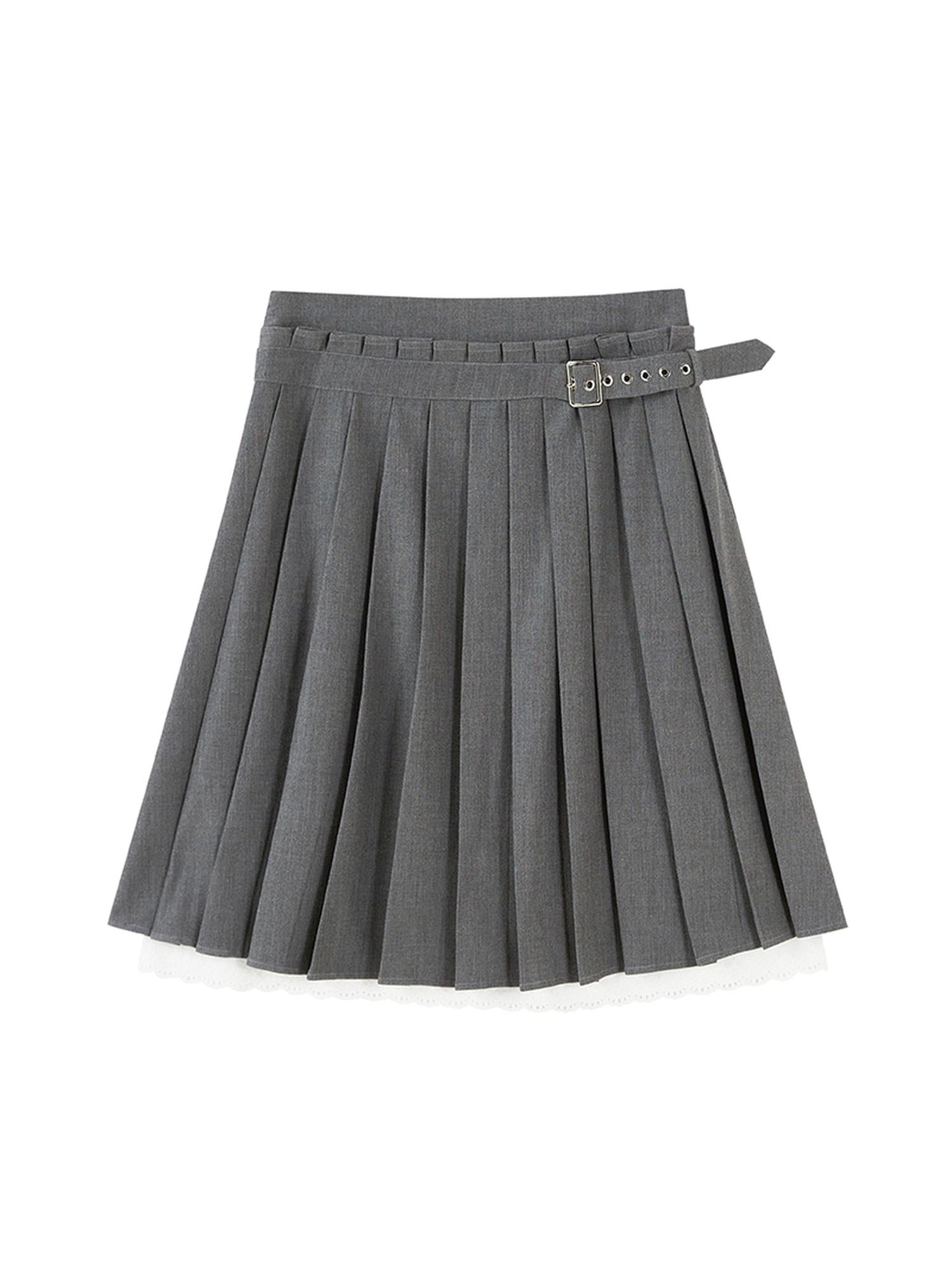 DIDDI MODA Elegant Pleated Skirt With Floral Hem A Line Silhouette