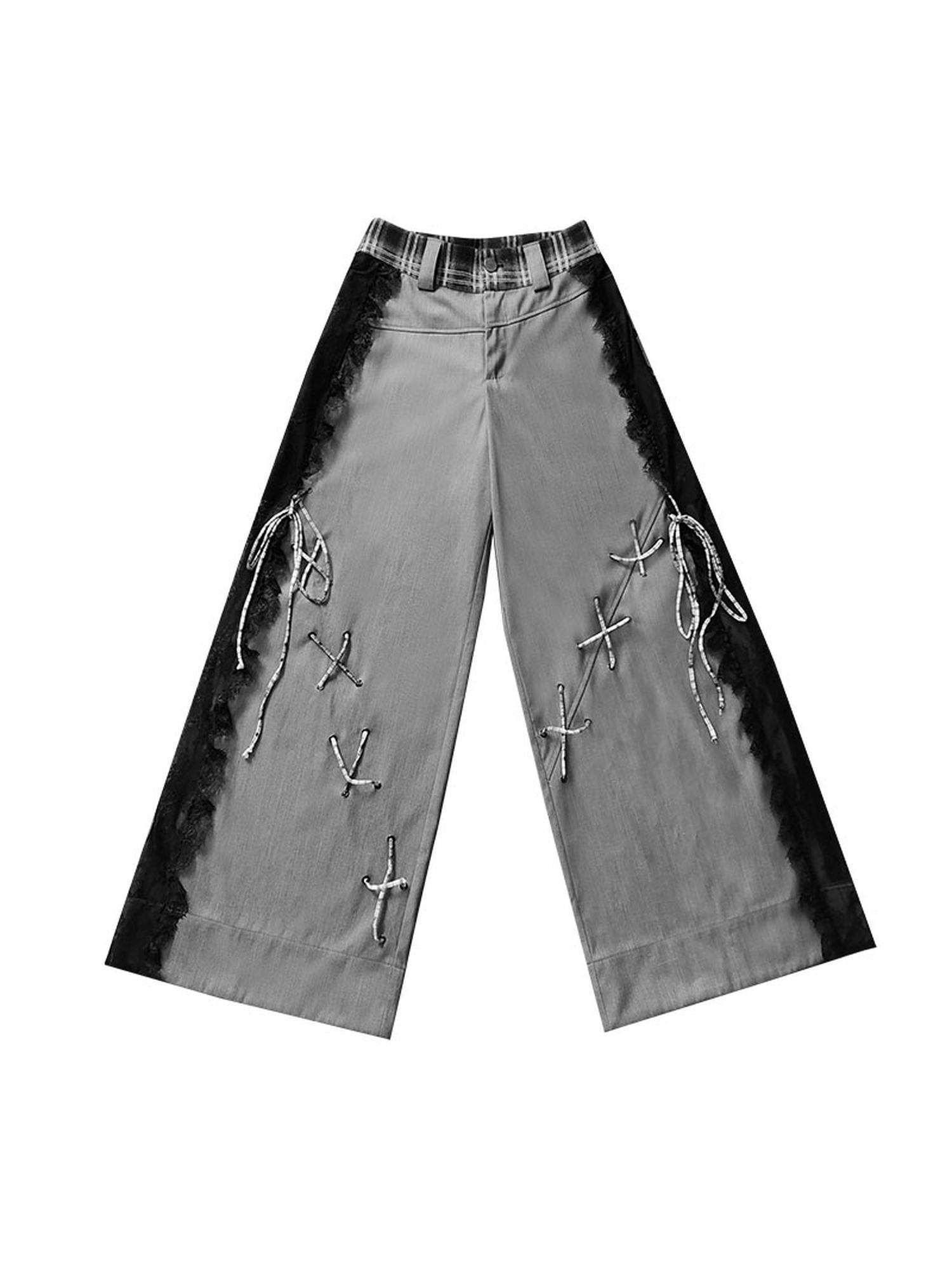 WSW WUSHENWU Gray Secret Lace Cut Suit Pants