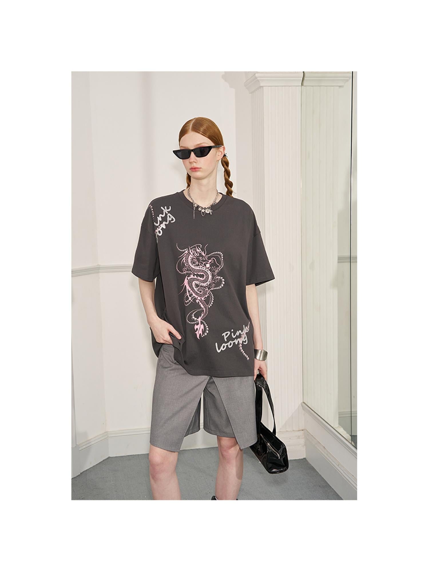 DIDDI MODA Pearl Dragon Print Cotton Tee
