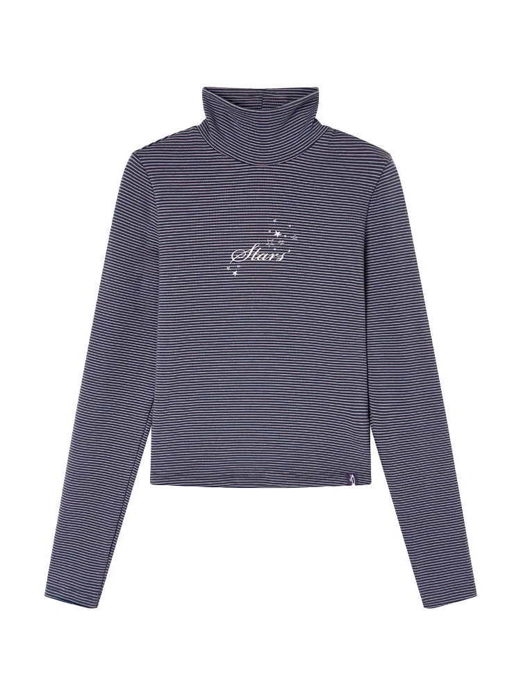 Women S Striped High Neck Long Sleeve T-Shirt