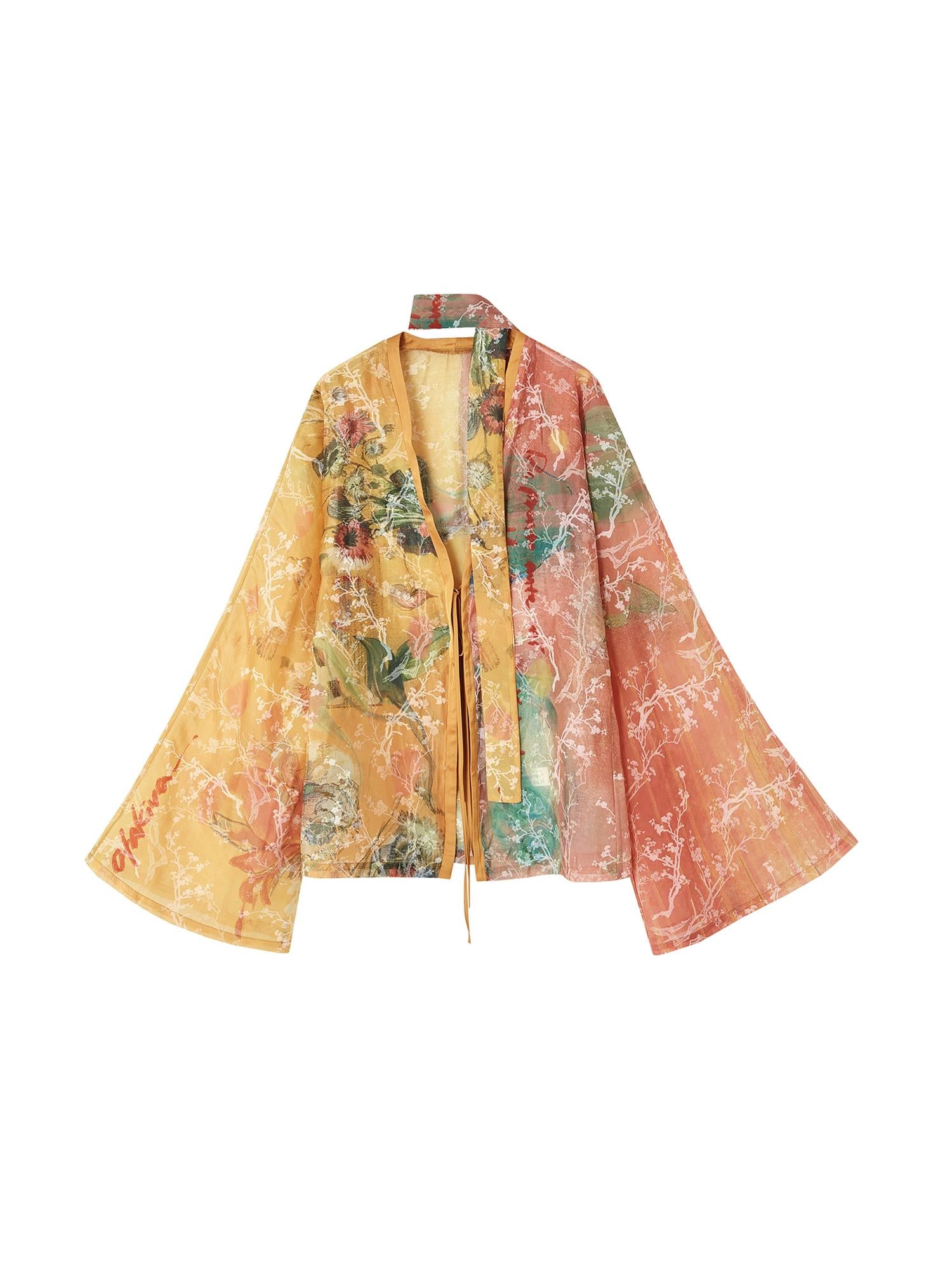 OfAkiva Hand-Painted Floral Print Boho Kimono Cardigan Cover-Up