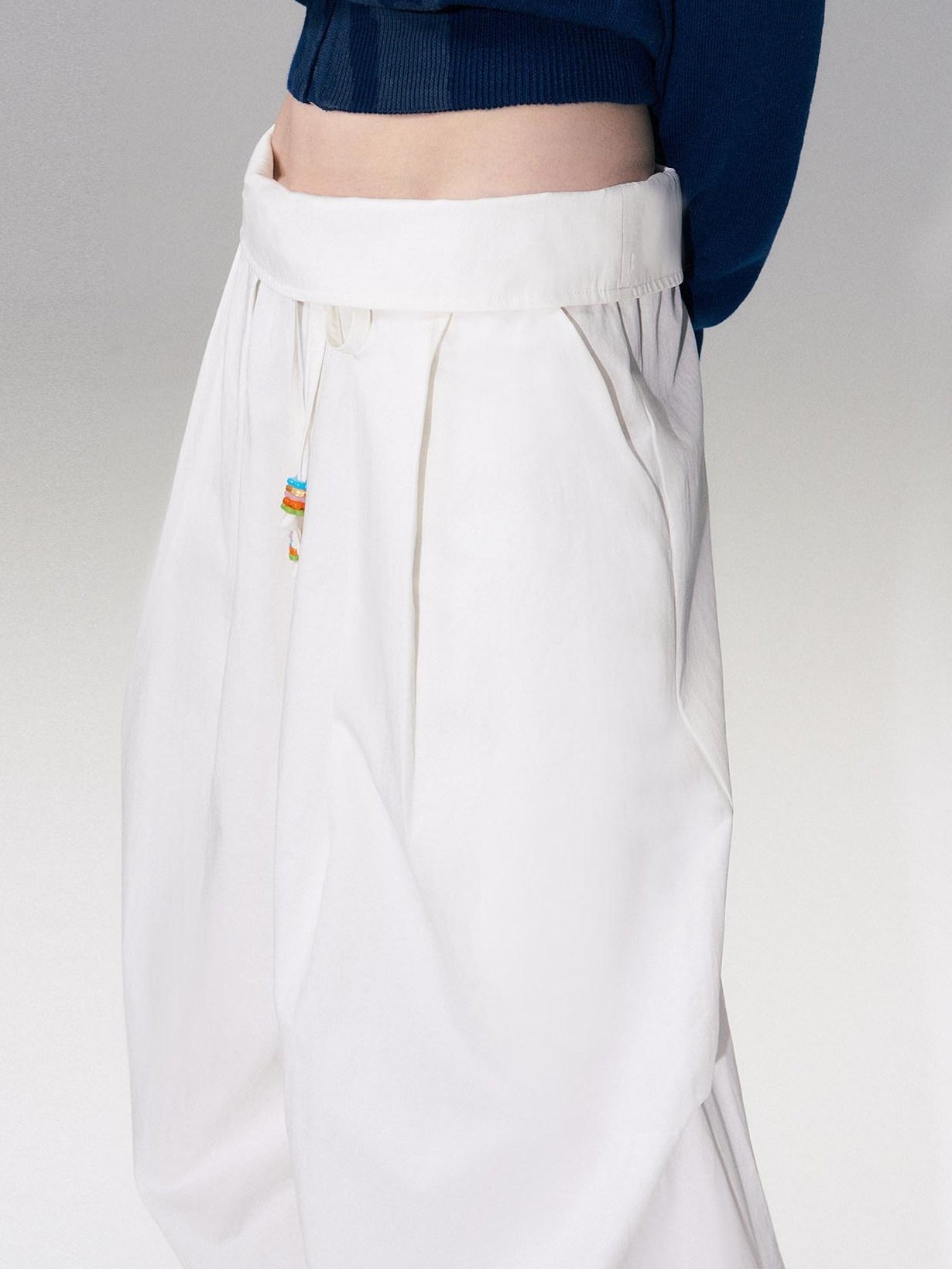 The NeverMore Cotton Blend Vintage Curved Cut Natural Waist Women White Wide Leg Pants