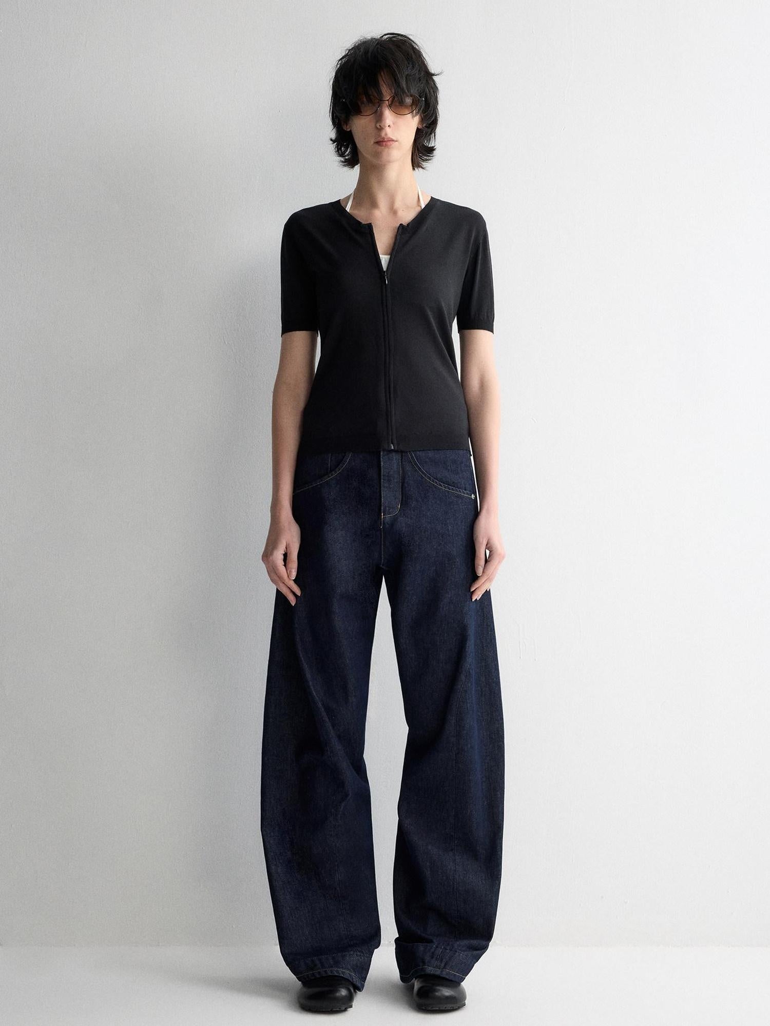 RUN TO THE FUTURE Durable Dark Cotton Denim Casual Oversized Natural Waist Ladies Wide-Leg Jeans