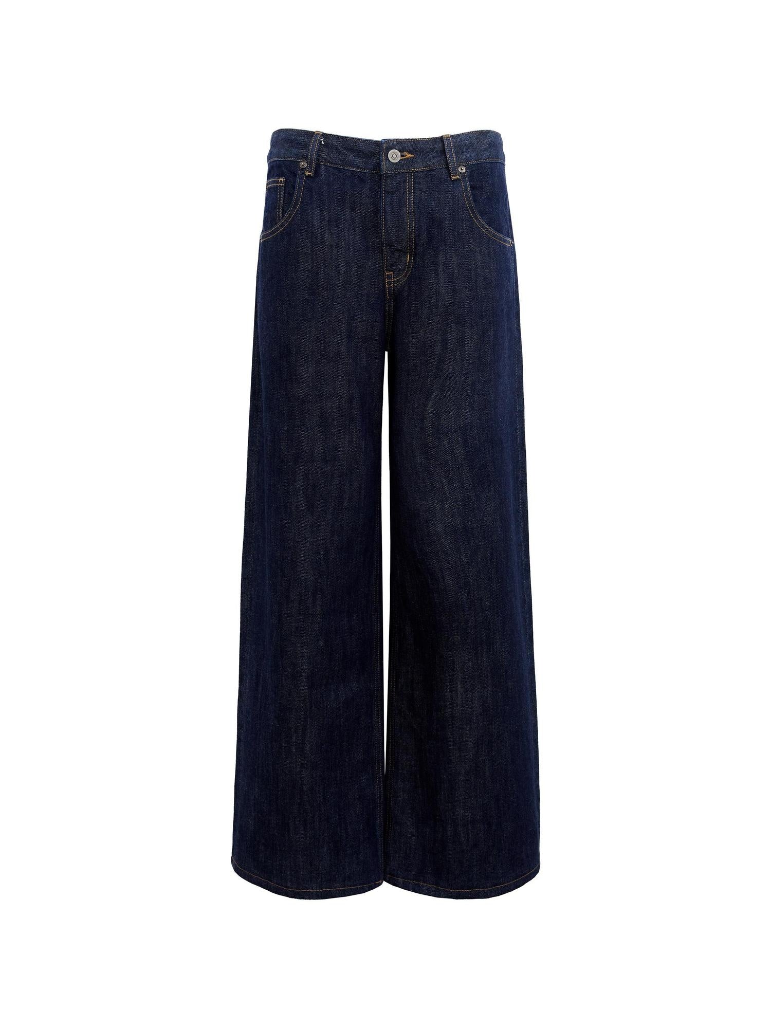RUN TO THE FUTURE Casual Natural Waist Wide Leg Cotton Zipper Women Indigo Straight Jeans