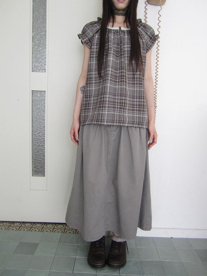 ang project Vintage Distressed Pleated High Waist A Line Women&