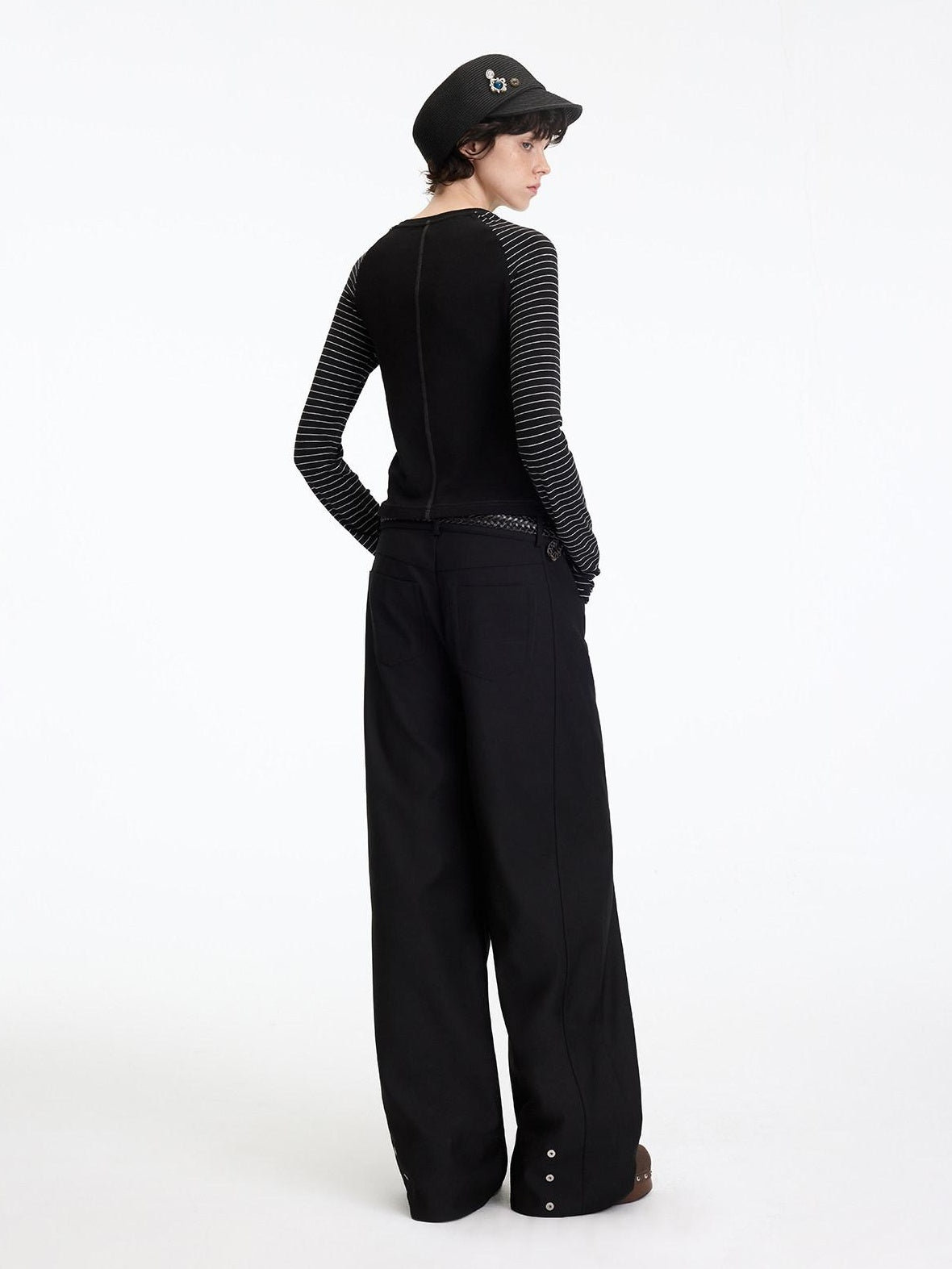 RUN TO THE FUTURE Comfortable Low Rise Minimalist Unisex Black Polyester Wide-Leg Pants