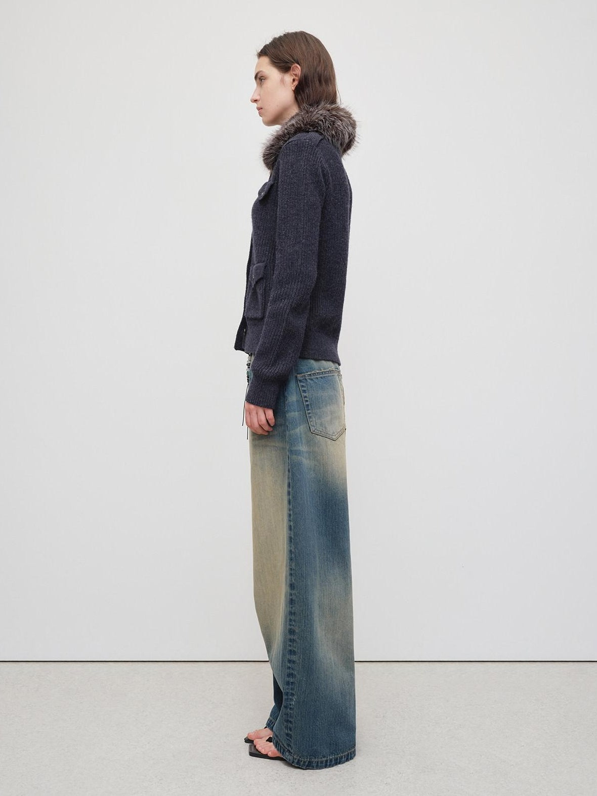 RUN TO THE FUTURE Durable Distressed Vintage Blue Low Rise Wide Leg Casual Denim Straight Jeans