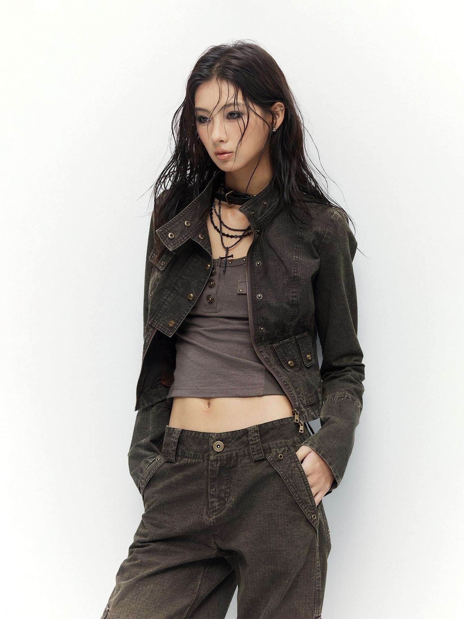 Low pixel High Waist 100 Percent Cotton Vintage Slim Fit Women Coffee Brown Straight Pants