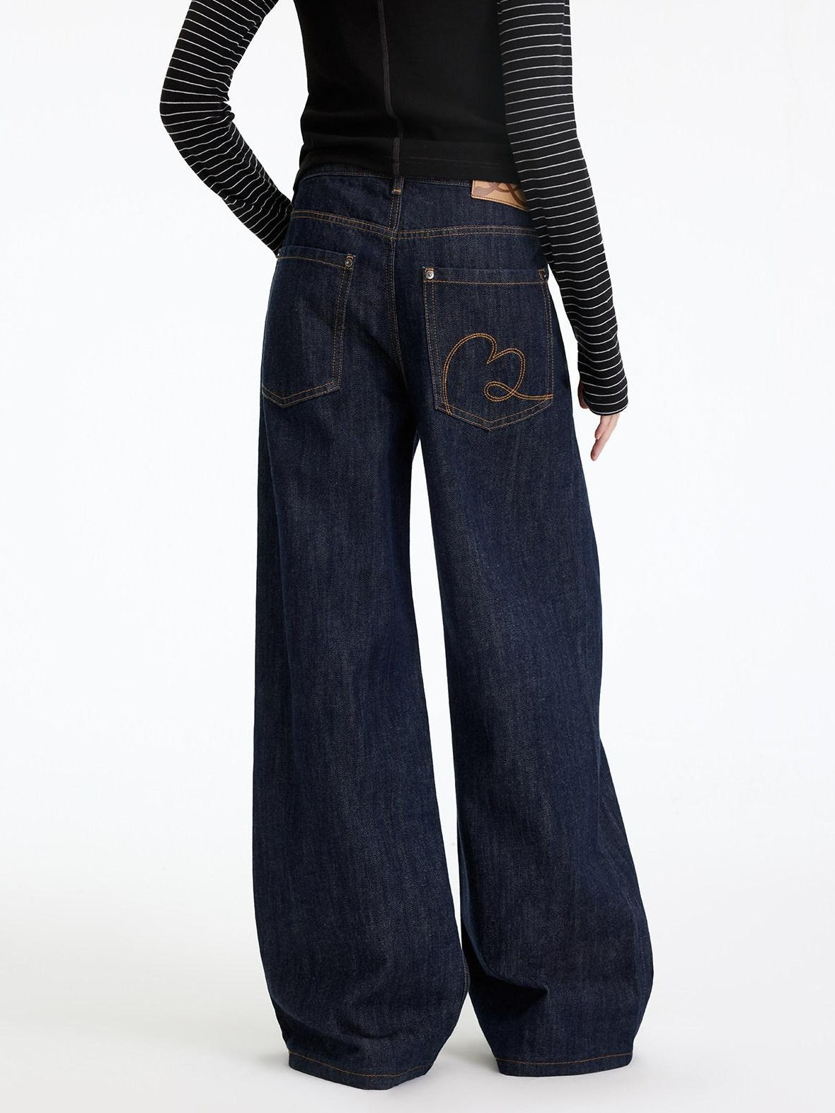 RUN TO THE FUTURE Casual Natural Waist Wide Leg Cotton Zipper Women Indigo Straight Jeans