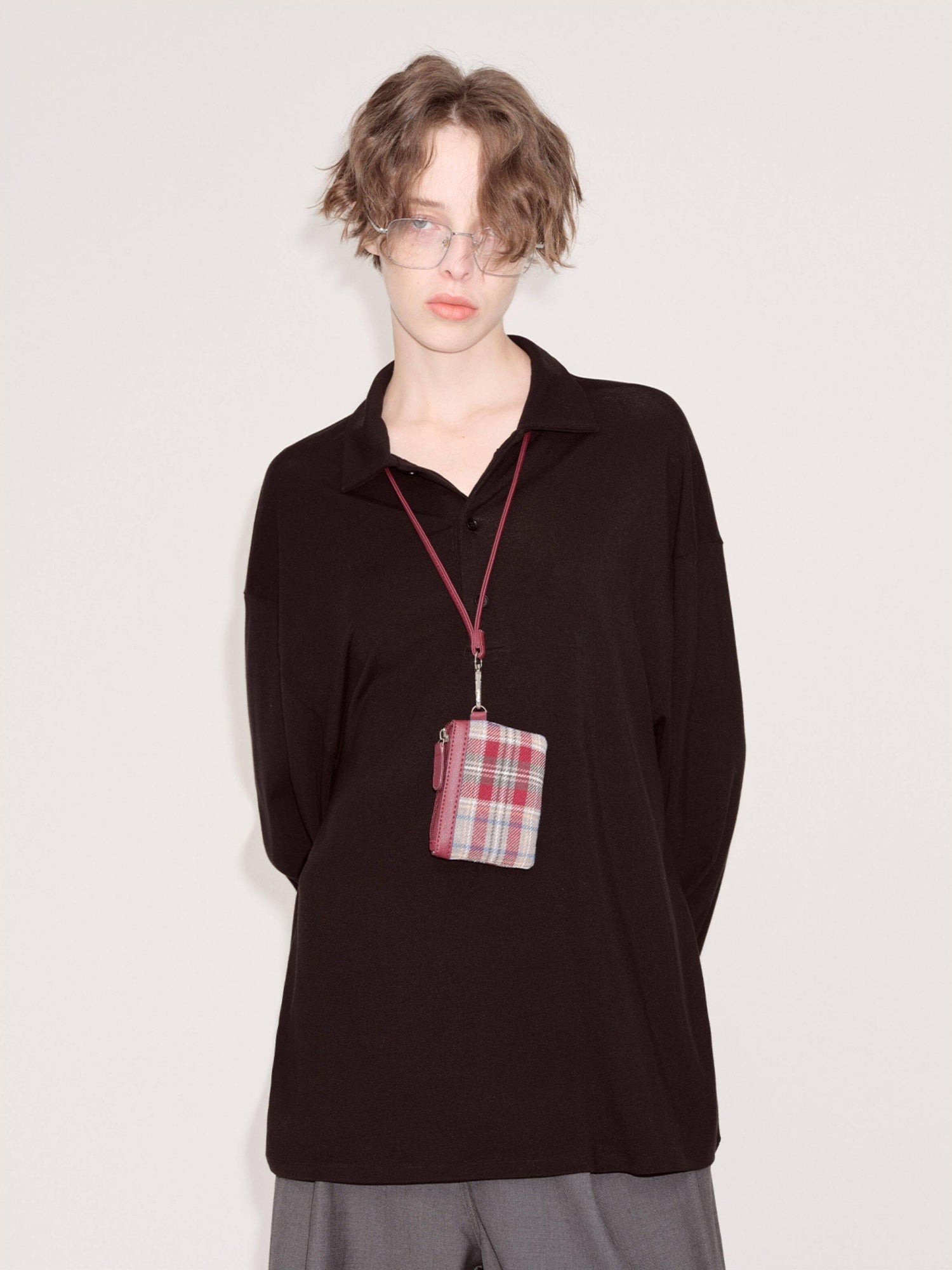 RUN TO THE FUTURE Lyocell Wool Blend Commuter Loose Fit Henley Classic Black Long Sleeve T-Shirts