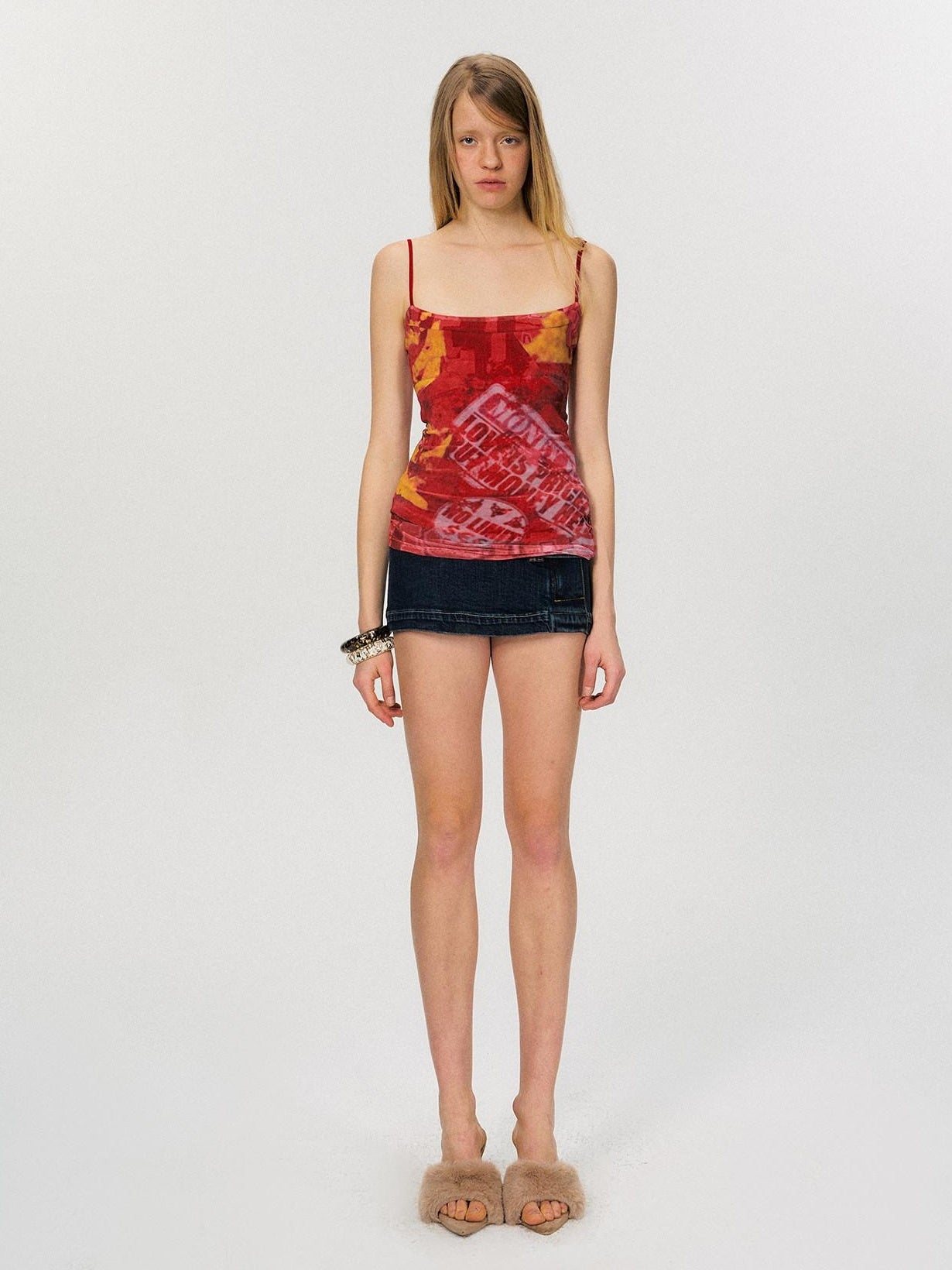 The NeverMore Tencel Blend Slim Fit Spaghetti Strap Letter Print Women Everyday Camisoles