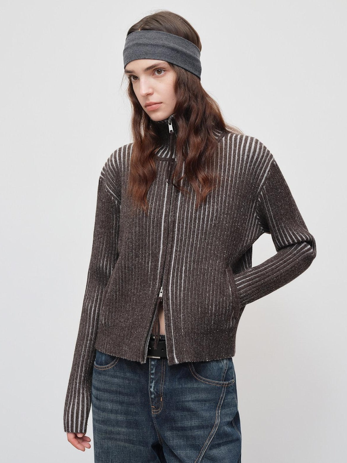 RUN TO THE FUTURE Soft Knit Zip Front Loose Fit Long Sleeve Everyday Black Cardigans