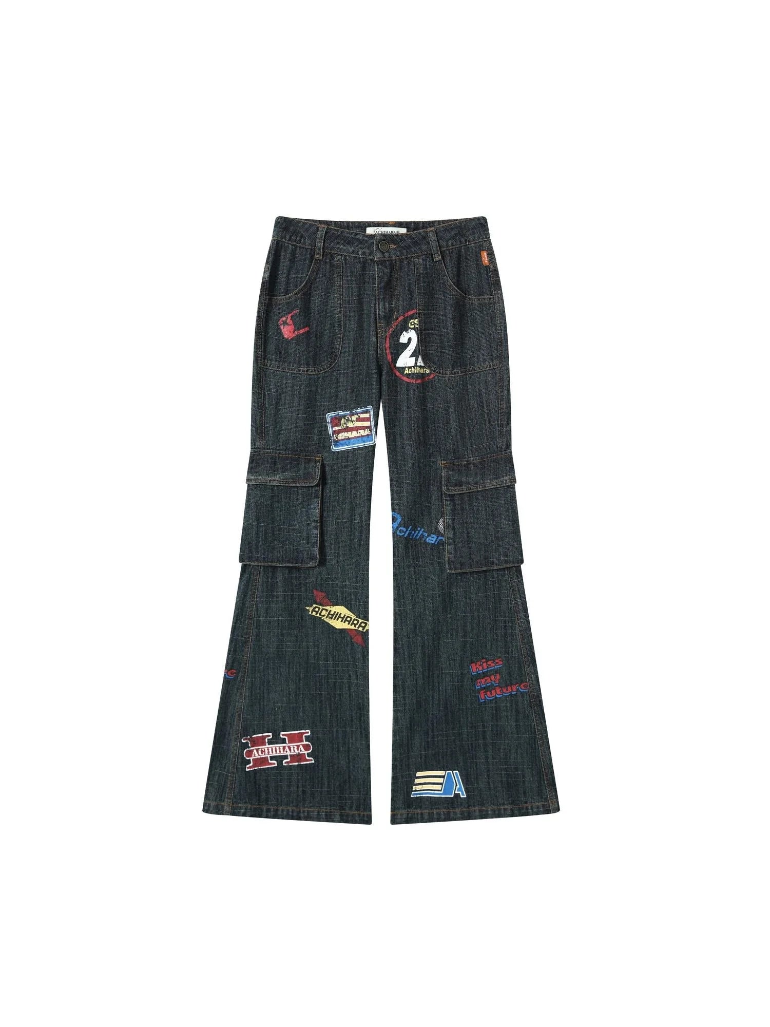 Vintage Stamp Washed Denim Flare Jeans