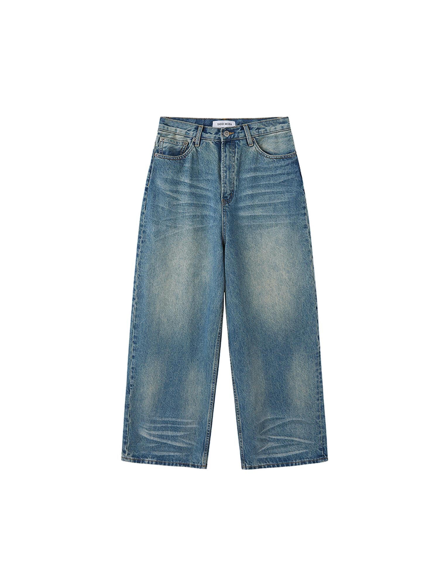 DIDDI MODA Vintage Washed Distressed Wide Leg Jeans
